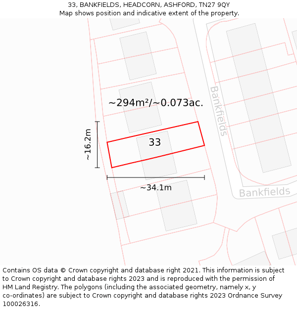 33, BANKFIELDS, HEADCORN, ASHFORD, TN27 9QY: Plot and title map
