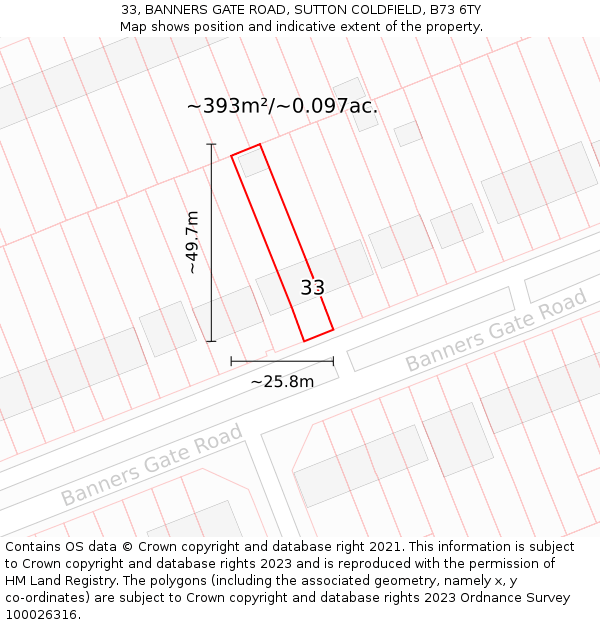 33, BANNERS GATE ROAD, SUTTON COLDFIELD, B73 6TY: Plot and title map