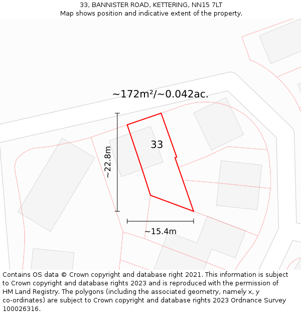 33, BANNISTER ROAD, KETTERING, NN15 7LT: Plot and title map