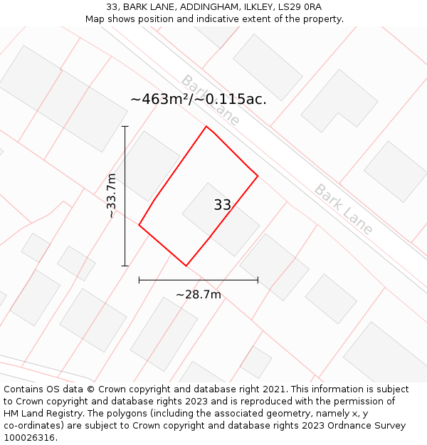 33, BARK LANE, ADDINGHAM, ILKLEY, LS29 0RA: Plot and title map