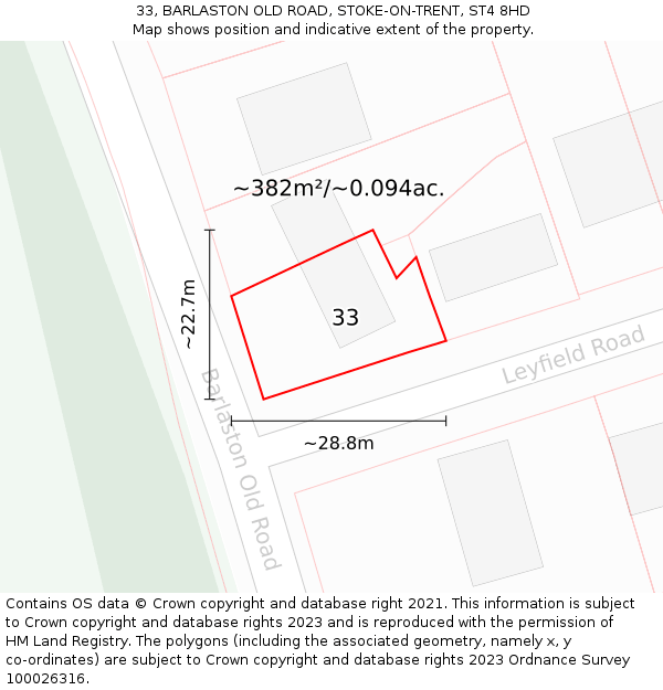 33, BARLASTON OLD ROAD, STOKE-ON-TRENT, ST4 8HD: Plot and title map