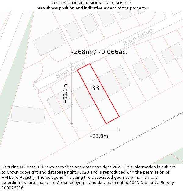33, BARN DRIVE, MAIDENHEAD, SL6 3PR: Plot and title map
