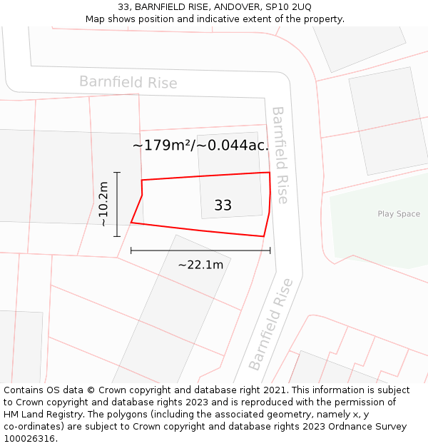 33, BARNFIELD RISE, ANDOVER, SP10 2UQ: Plot and title map