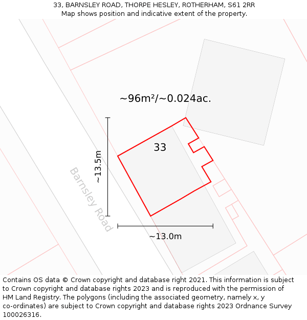 33, BARNSLEY ROAD, THORPE HESLEY, ROTHERHAM, S61 2RR: Plot and title map