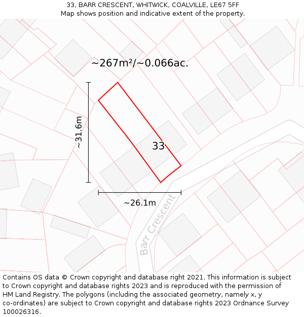 33, BARR CRESCENT, WHITWICK, COALVILLE, LE67 5FF: Plot and title map
