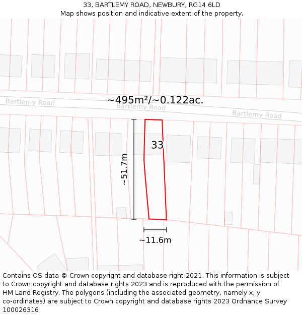 33, BARTLEMY ROAD, NEWBURY, RG14 6LD: Plot and title map