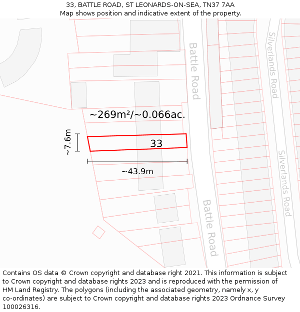33, BATTLE ROAD, ST LEONARDS-ON-SEA, TN37 7AA: Plot and title map