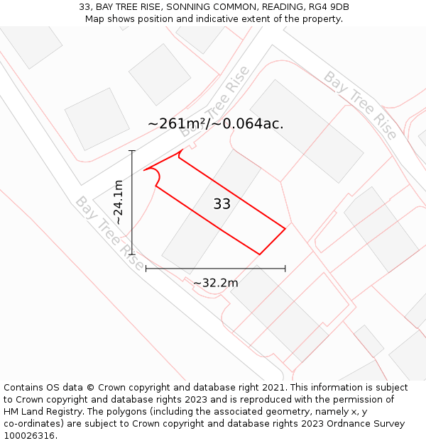 33, BAY TREE RISE, SONNING COMMON, READING, RG4 9DB: Plot and title map