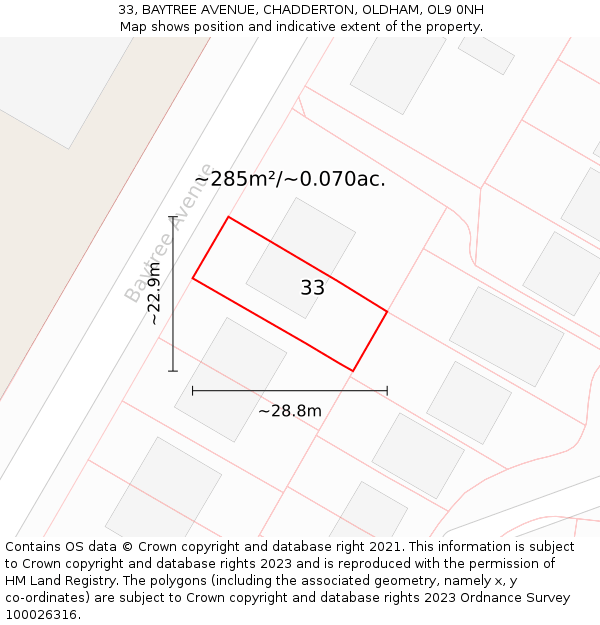 33, BAYTREE AVENUE, CHADDERTON, OLDHAM, OL9 0NH: Plot and title map