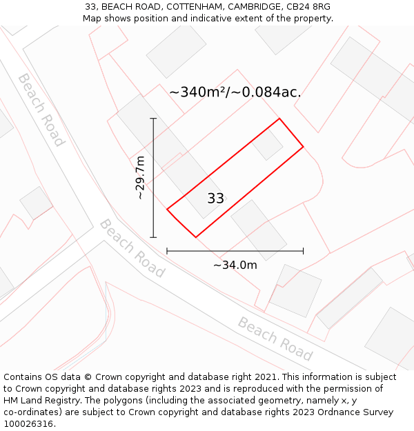 33, BEACH ROAD, COTTENHAM, CAMBRIDGE, CB24 8RG: Plot and title map