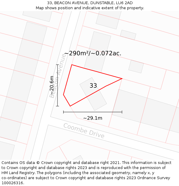 33, BEACON AVENUE, DUNSTABLE, LU6 2AD: Plot and title map