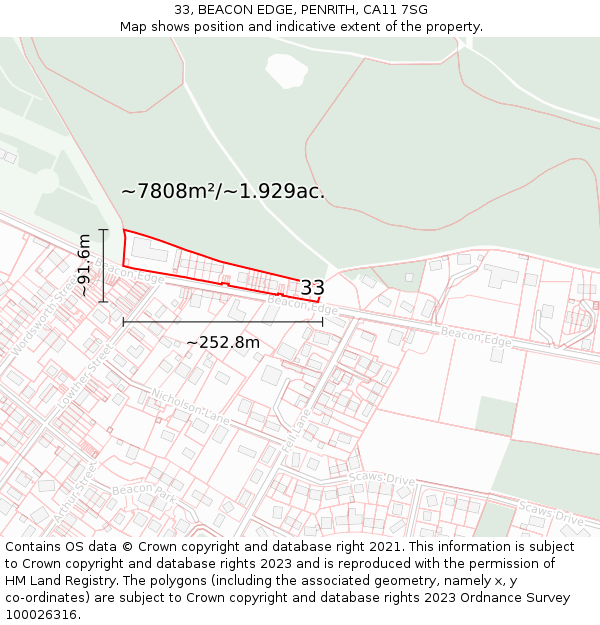 33, BEACON EDGE, PENRITH, CA11 7SG: Plot and title map
