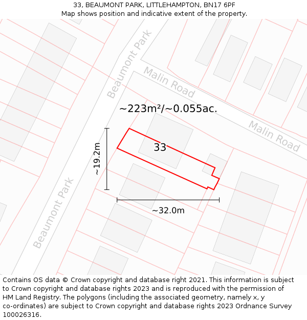 33, BEAUMONT PARK, LITTLEHAMPTON, BN17 6PF: Plot and title map