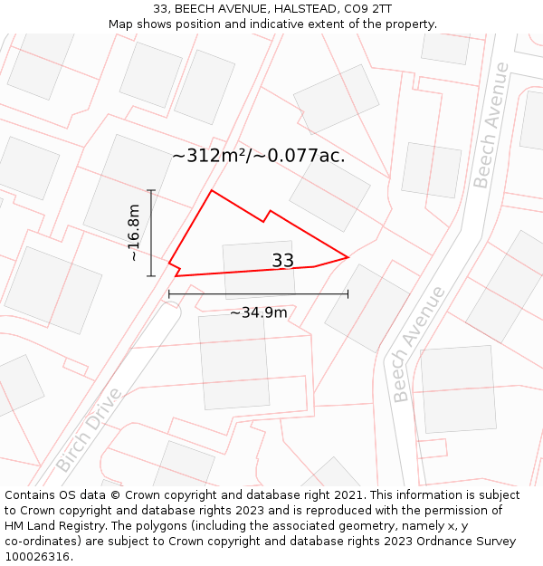 33, BEECH AVENUE, HALSTEAD, CO9 2TT: Plot and title map