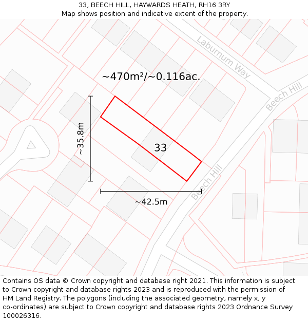 33, BEECH HILL, HAYWARDS HEATH, RH16 3RY: Plot and title map