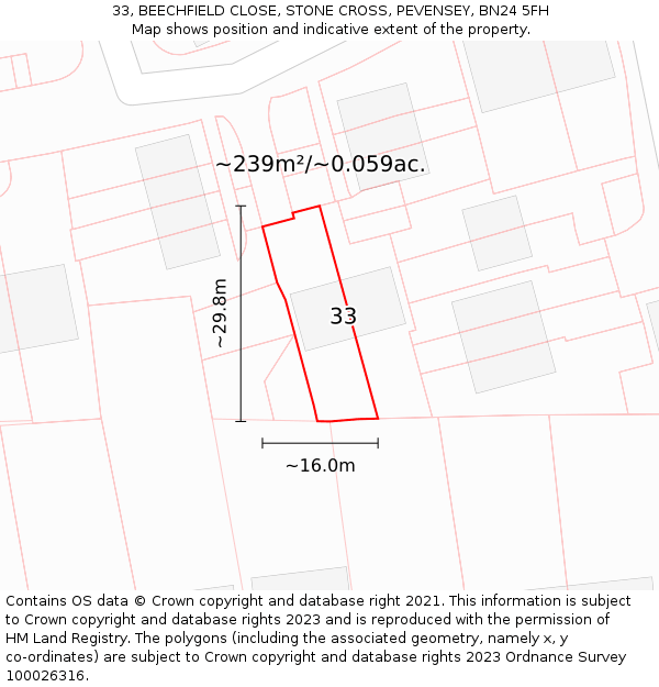 33, BEECHFIELD CLOSE, STONE CROSS, PEVENSEY, BN24 5FH: Plot and title map