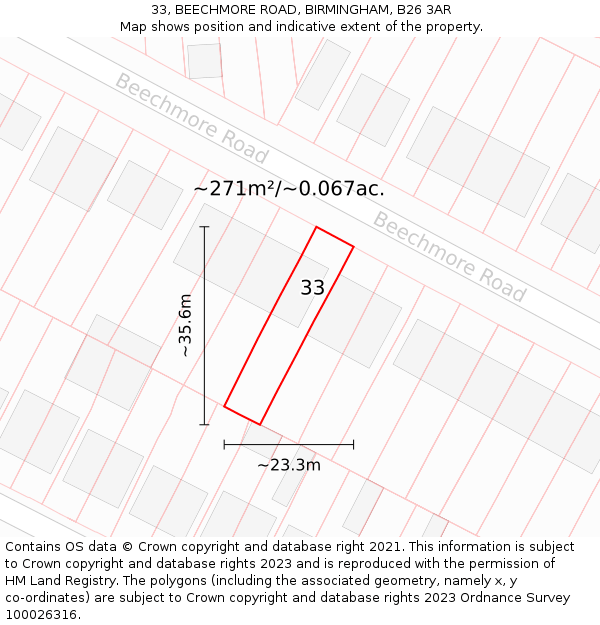33, BEECHMORE ROAD, BIRMINGHAM, B26 3AR: Plot and title map