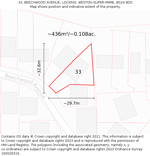 33, BEECHWOOD AVENUE, LOCKING, WESTON-SUPER-MARE, BS24 8DS: Plot and title map