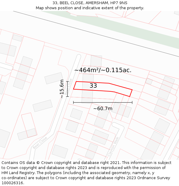 33, BEEL CLOSE, AMERSHAM, HP7 9NS: Plot and title map