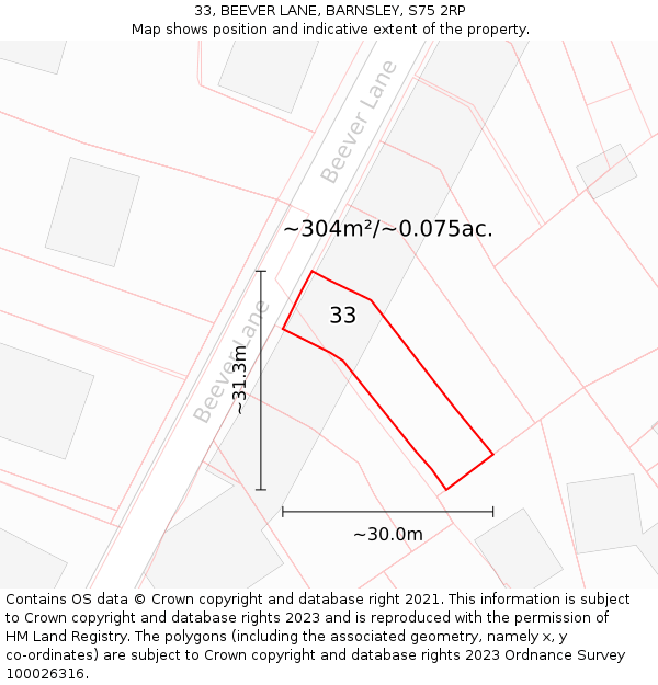 33, BEEVER LANE, BARNSLEY, S75 2RP: Plot and title map