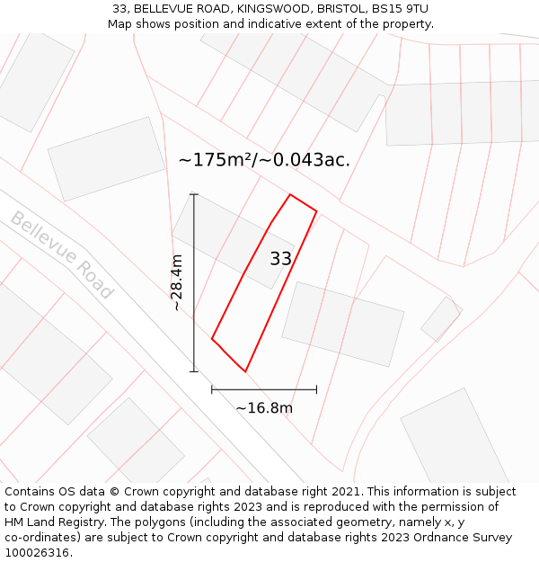 33, BELLEVUE ROAD, KINGSWOOD, BRISTOL, BS15 9TU: Plot and title map