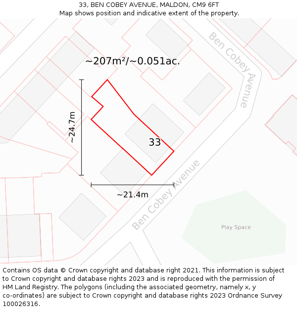 33, BEN COBEY AVENUE, MALDON, CM9 6FT: Plot and title map