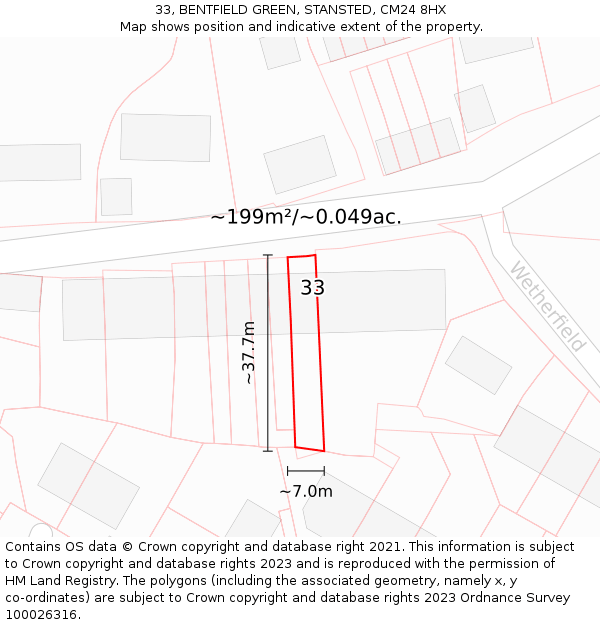 33, BENTFIELD GREEN, STANSTED, CM24 8HX: Plot and title map