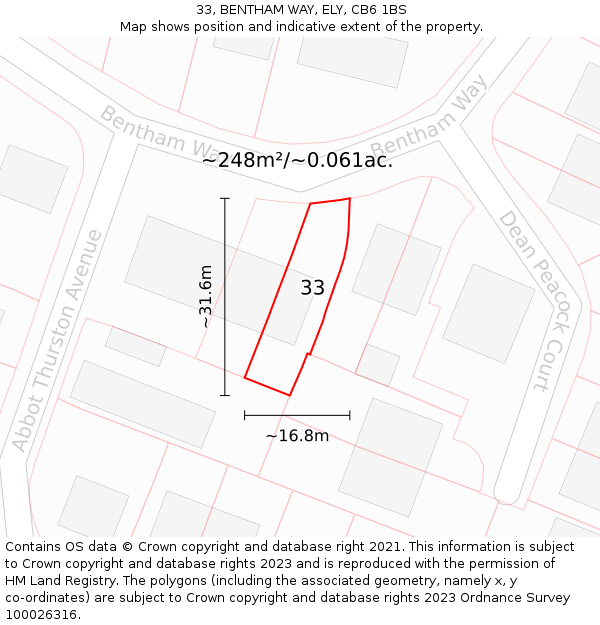 33, BENTHAM WAY, ELY, CB6 1BS: Plot and title map