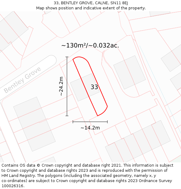 33, BENTLEY GROVE, CALNE, SN11 8EJ: Plot and title map