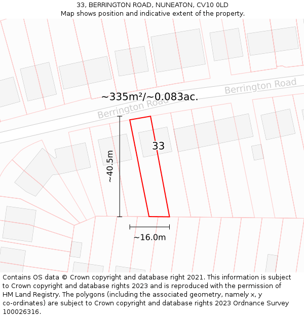 33, BERRINGTON ROAD, NUNEATON, CV10 0LD: Plot and title map