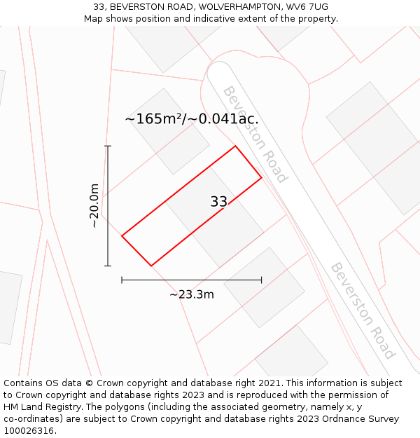 33, BEVERSTON ROAD, WOLVERHAMPTON, WV6 7UG: Plot and title map