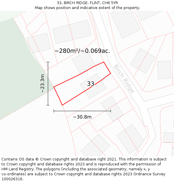33, BIRCH RIDGE, FLINT, CH6 5YR: Plot and title map