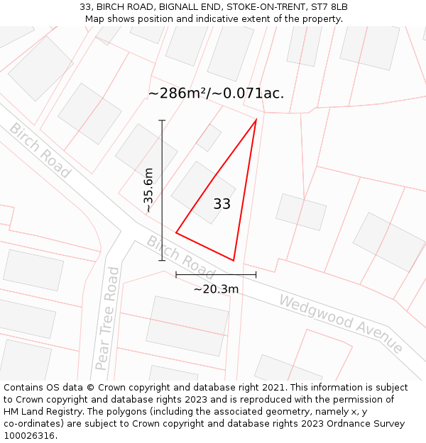 33, BIRCH ROAD, BIGNALL END, STOKE-ON-TRENT, ST7 8LB: Plot and title map