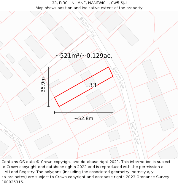 33, BIRCHIN LANE, NANTWICH, CW5 6JU: Plot and title map