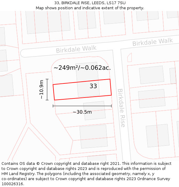 33, BIRKDALE RISE, LEEDS, LS17 7SU: Plot and title map