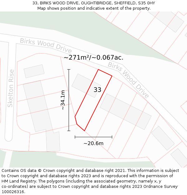 33, BIRKS WOOD DRIVE, OUGHTIBRIDGE, SHEFFIELD, S35 0HY: Plot and title map