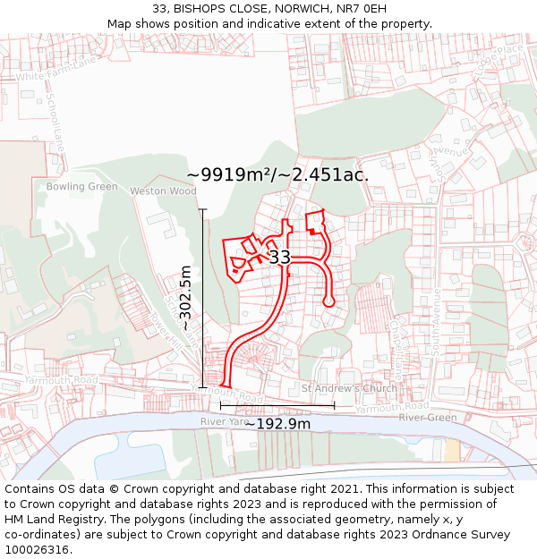 33, BISHOPS CLOSE, NORWICH, NR7 0EH: Plot and title map