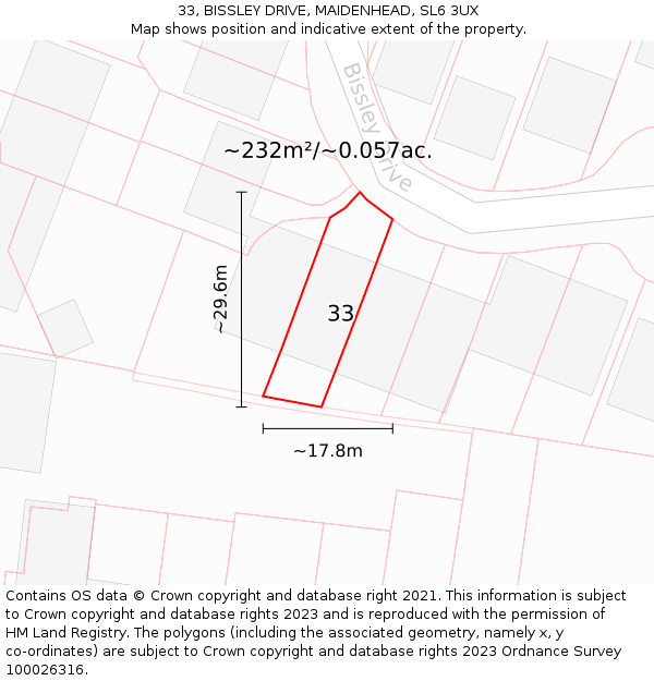 33, BISSLEY DRIVE, MAIDENHEAD, SL6 3UX: Plot and title map