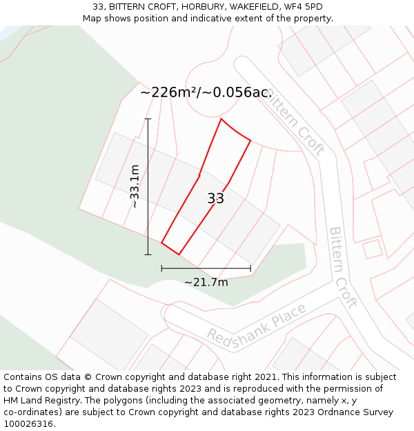 33, BITTERN CROFT, HORBURY, WAKEFIELD, WF4 5PD: Plot and title map