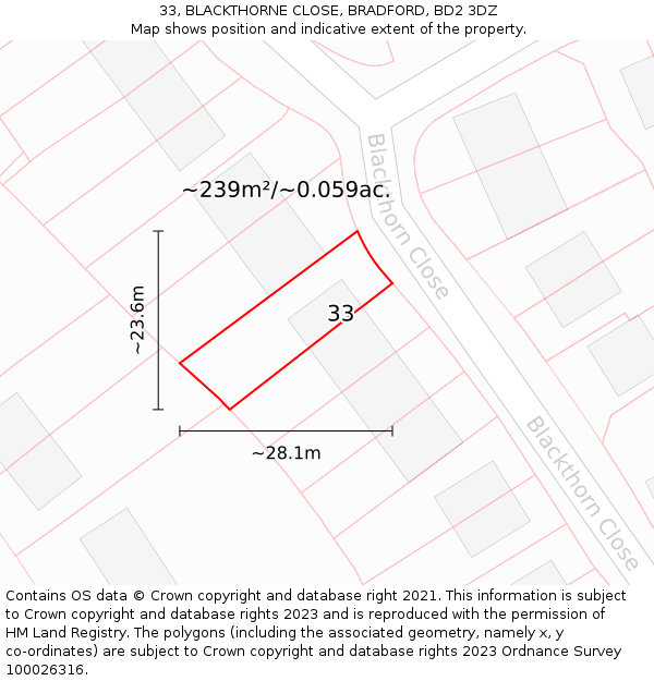 33, BLACKTHORNE CLOSE, BRADFORD, BD2 3DZ: Plot and title map