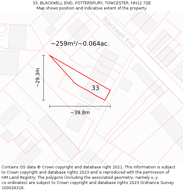 33, BLACKWELL END, POTTERSPURY, TOWCESTER, NN12 7QE: Plot and title map