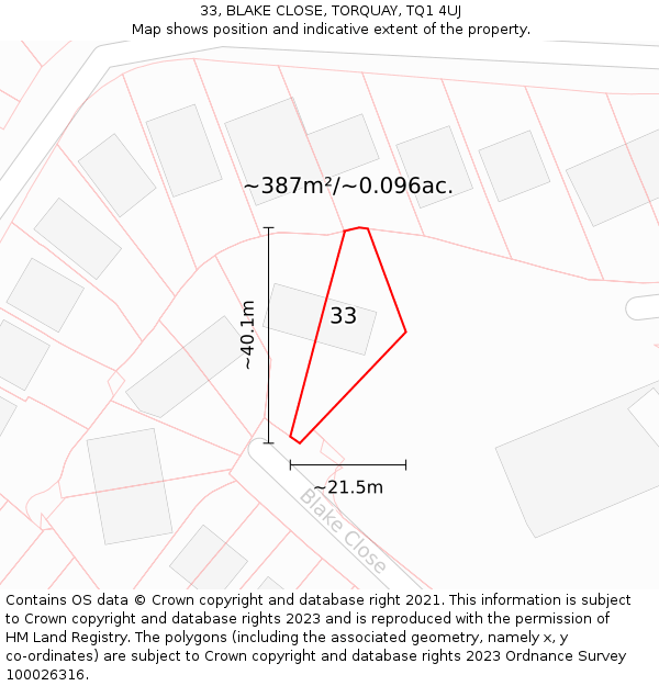 33, BLAKE CLOSE, TORQUAY, TQ1 4UJ: Plot and title map