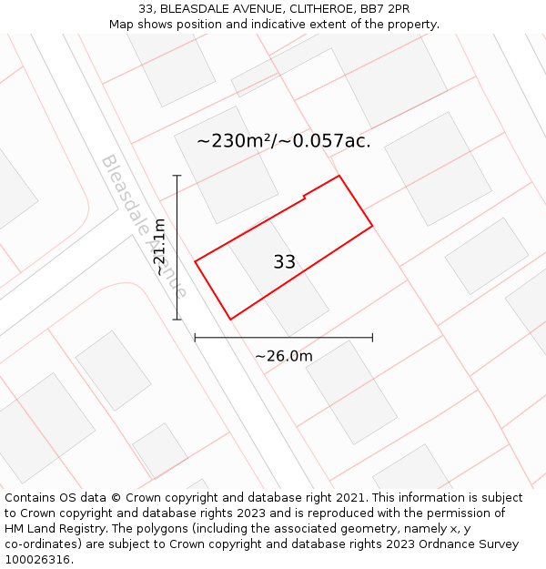 33, BLEASDALE AVENUE, CLITHEROE, BB7 2PR: Plot and title map