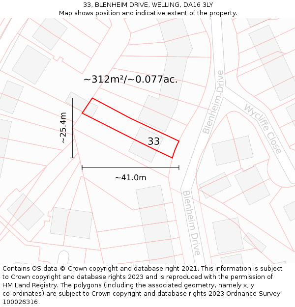 33, BLENHEIM DRIVE, WELLING, DA16 3LY: Plot and title map