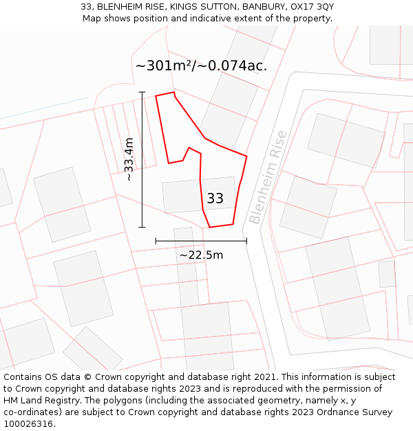 33, BLENHEIM RISE, KINGS SUTTON, BANBURY, OX17 3QY: Plot and title map