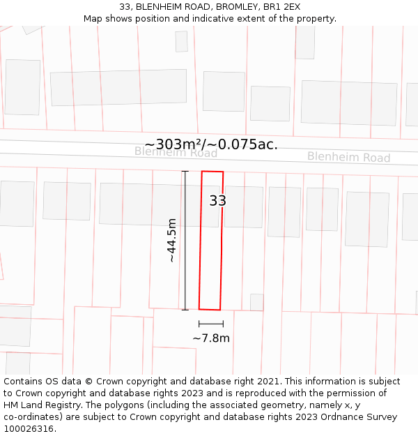 33, BLENHEIM ROAD, BROMLEY, BR1 2EX: Plot and title map