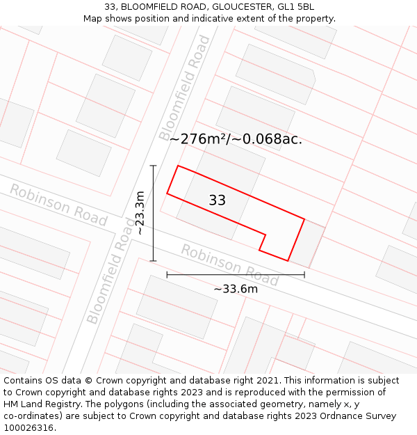 33, BLOOMFIELD ROAD, GLOUCESTER, GL1 5BL: Plot and title map