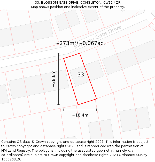 33, BLOSSOM GATE DRIVE, CONGLETON, CW12 4ZR: Plot and title map