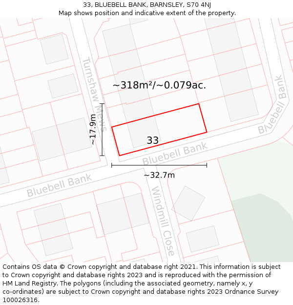 33, BLUEBELL BANK, BARNSLEY, S70 4NJ: Plot and title map
