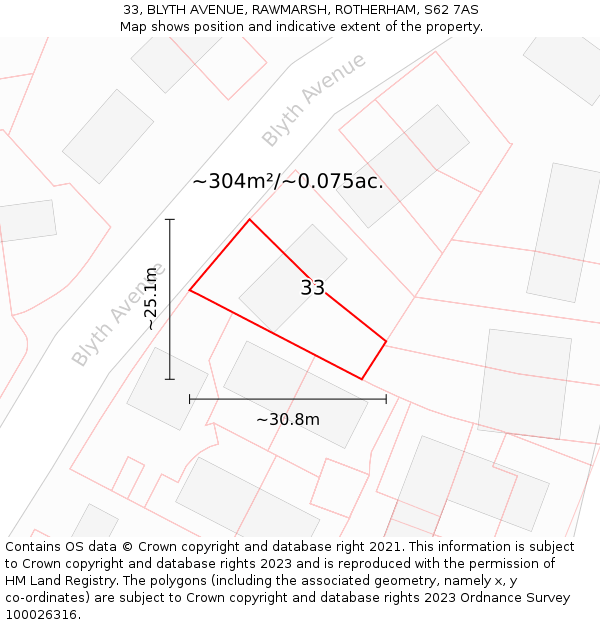 33, BLYTH AVENUE, RAWMARSH, ROTHERHAM, S62 7AS: Plot and title map